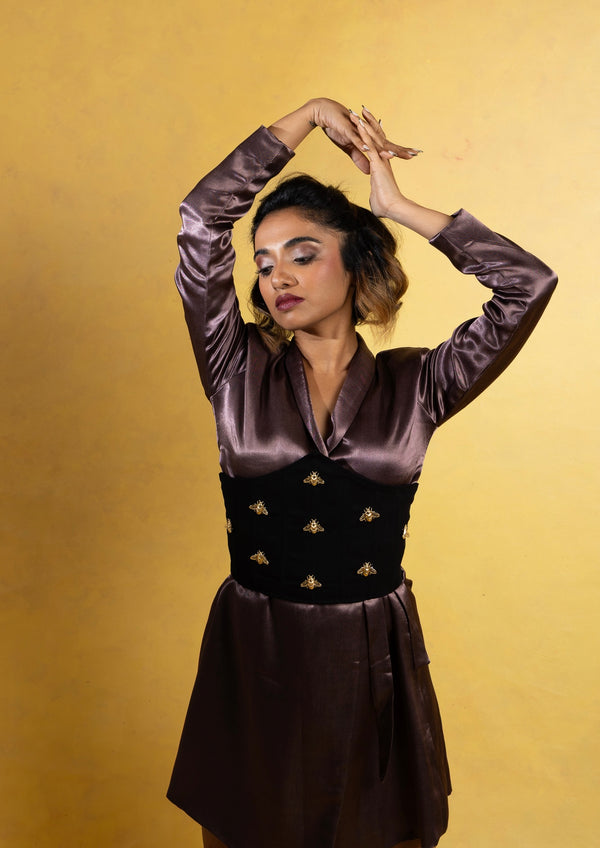The Nocturne Bee Corset with Silk Tux Dress